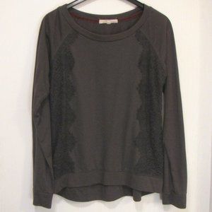 Dark Gray Rewind Long Sleeve Shirt Blouse with Lace, L